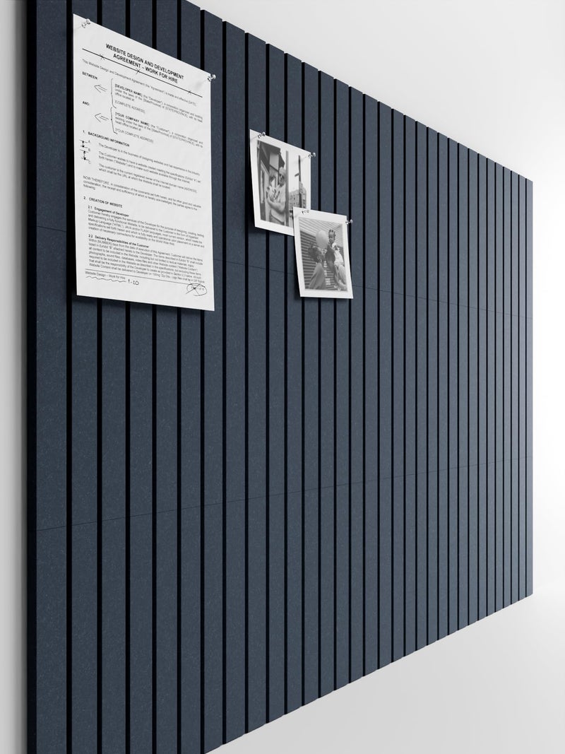 Bumusty Large Cork Board Alternative-48 x 36" Felt Bulletin Board Tiles, with 30 Pushpins, 70 Adhesive Tabs, 12-Pack Slat Wall Paneling, Cork Boards for Office Push Pin Board-Deep Charcoal Blue - Image 1