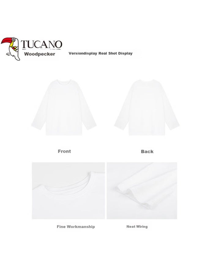 Wood Women's Long Sleeve T-shirt Spring Autumn Mid-length Cotton Loose Basic Top White XL