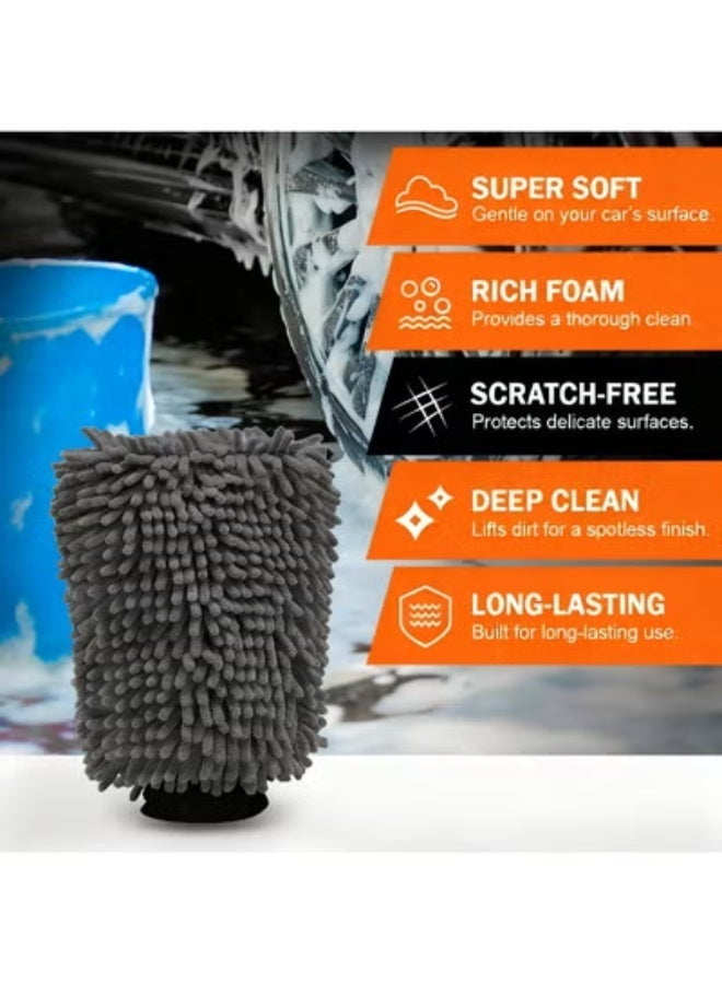 COYO Car Wash Mitt, 2Pcs Chenille Microfiber Wash Mitt, Scratch-Free & Lint-Free, Rich Foam, Highly Absorbent, Double Sided, Perfect for Car Washing and Detailing, Grey - Image 5