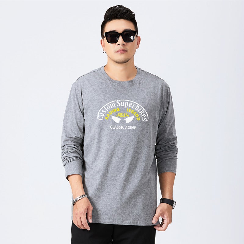 2024 Autumn New Plus Size Men'S Fashion Trendy Fat Guy Extra Large Men'S Pure Cotton Loose Long Sleeve T-Shirt - Image 5
