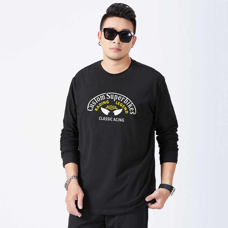 2024 Autumn New Plus Size Men'S Fashion Trendy Fat Guy Extra Large Men'S Pure Cotton Loose Long Sleeve T-Shirt - Image 2
