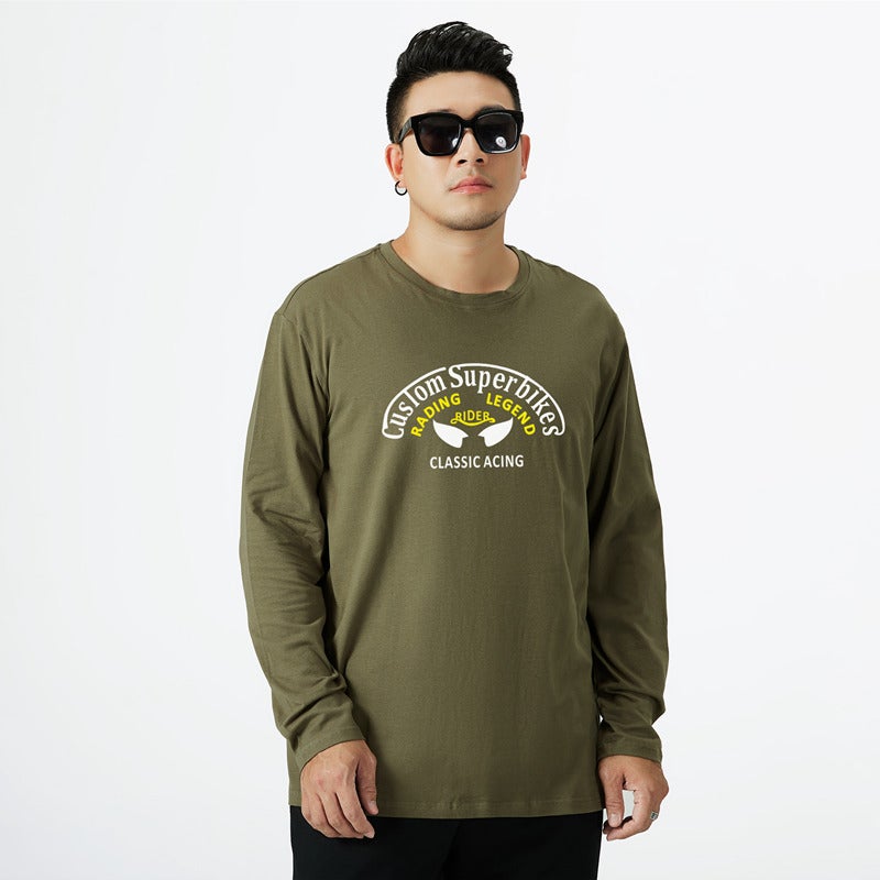 2024 Autumn New Plus Size Men'S Fashion Trendy Fat Guy Extra Large Men'S Pure Cotton Loose Long Sleeve T-Shirt - Image 1