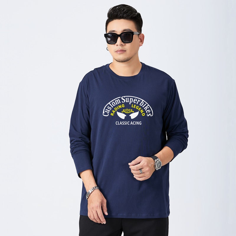 2024 Autumn New Plus Size Men'S Fashion Trendy Fat Guy Extra Large Men'S Pure Cotton Loose Long Sleeve T-Shirt - Image 3