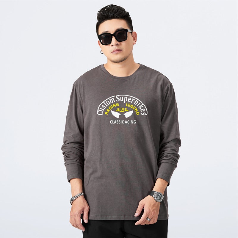 2024 Autumn New Plus Size Men'S Fashion Trendy Fat Guy Extra Large Men'S Pure Cotton Loose Long Sleeve T-Shirt - Image 4