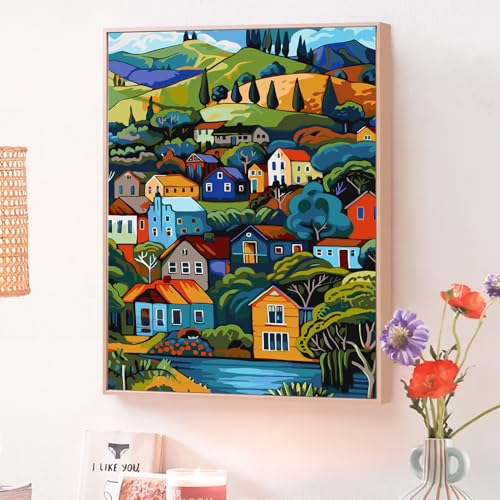 JATOK Paint by Numbers Kit for Adults Beginners, Village DIY Easy Acrylic Oil Painting by Numbers on Canvas, Paint-by-Numbers Drawing Kits for Gift Home Wall Decor Without Frame 16x20in - Image 4