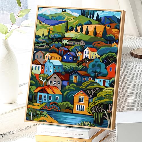 JATOK Paint by Numbers Kit for Adults Beginners, Village DIY Easy Acrylic Oil Painting by Numbers on Canvas, Paint-by-Numbers Drawing Kits for Gift Home Wall Decor Without Frame 16x20in - Image 5