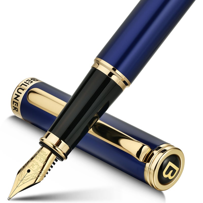 BEILUNER Blue Fountain Pen,Stunning Luxury Pens with 24K Gold Finish, Gorgeous 24K Gilded Nib(Medium), Fancy Pen Gift for Men&Women -Ink Converter-Elegant, Reliable,Nice Pen for Writing - Image 1