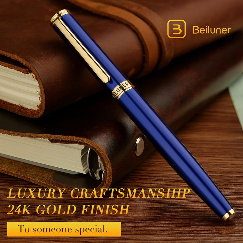 BEILUNER Blue Fountain Pen,Stunning Luxury Pens with 24K Gold Finish, Gorgeous 24K Gilded Nib(Medium), Fancy Pen Gift for Men&Women -Ink Converter-Elegant, Reliable,Nice Pen for Writing - Image 3