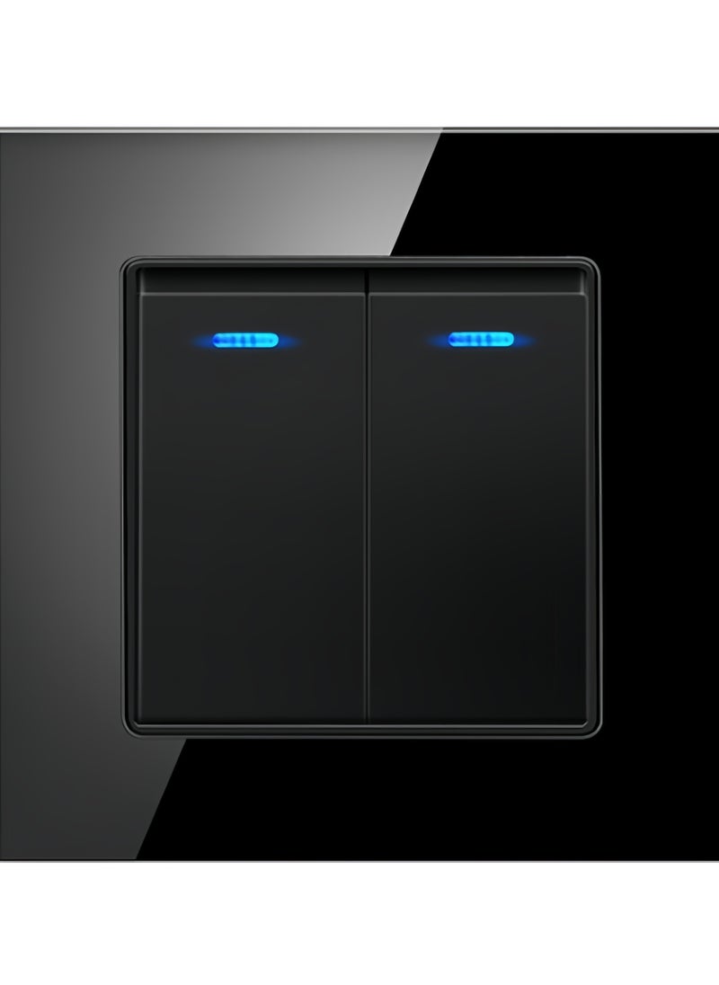 Generic - Borliya Tempered Black Glass Panel and push button Light Switches with LED Indicator,UK Standard Wall Power Socket, Artistic Modern Swich soket, 1 Gang 2 Way,2 Gang 2 Way,3 Gang 2 Way,4 Gang 2 Way,13Amp Single ,Double Sokect ,20Amp, 45Amp, Light Dimmer,Telephone,Computer socket,Satellite TV Socket,Door Bell Swtch. - Image 1