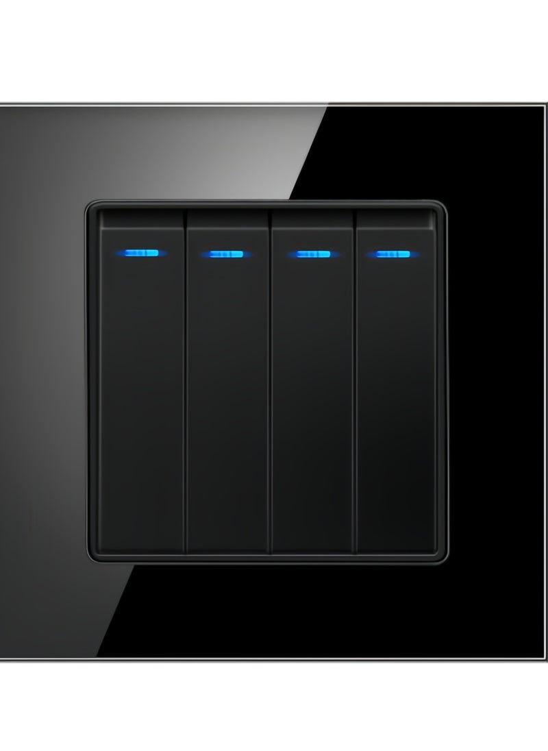 Generic - Borliya Tempered Black Glass Panel and push button Light Switches with LED Indicator,UK Standard Wall Power Socket, Artistic Modern Swich soket, 1 Gang 2 Way,2 Gang 2 Way,3 Gang 2 Way,4 Gang 2 Way,13Amp Single ,Double Sokect ,20Amp, 45Amp, Light Dimmer,Telephone,Computer socket,Satellite TV Socket,Door Bell Swtch. - Image 1