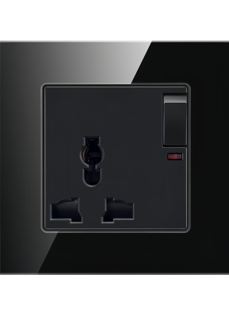 Generic - Borliya Tempered Black Glass Panel and push button Light Switches with LED Indicator,UK Standard Wall Power Socket, Artistic Modern Swich soket, 1 Gang 2 Way,2 Gang 2 Way,3 Gang 2 Way,4 Gang 2 Way,13Amp Single ,Double Sokect ,20Amp, 45Amp, Light Dimmer,Telephone,Computer socket,Satellite TV Socket,Door Bell Swtch. - Image 1