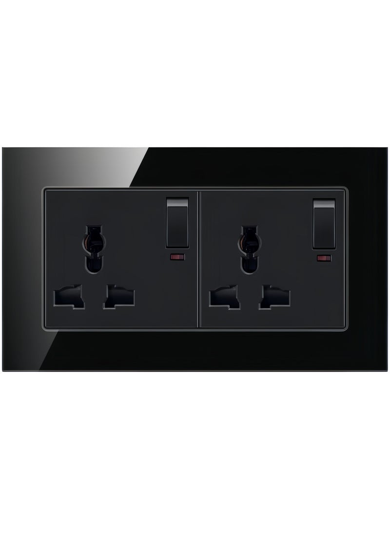 Generic - Borliya Tempered Black Glass Panel and push button Light Switches with LED Indicator,UK Standard Wall Power Socket, Artistic Modern Swich soket, 1 Gang 2 Way,2 Gang 2 Way,3 Gang 2 Way,4 Gang 2 Way,13Amp Single ,Double Sokect ,20Amp, 45Amp, Light Dimmer,Telephone,Computer socket,Satellite TV Socket,Door Bell Swtch. - Image 1