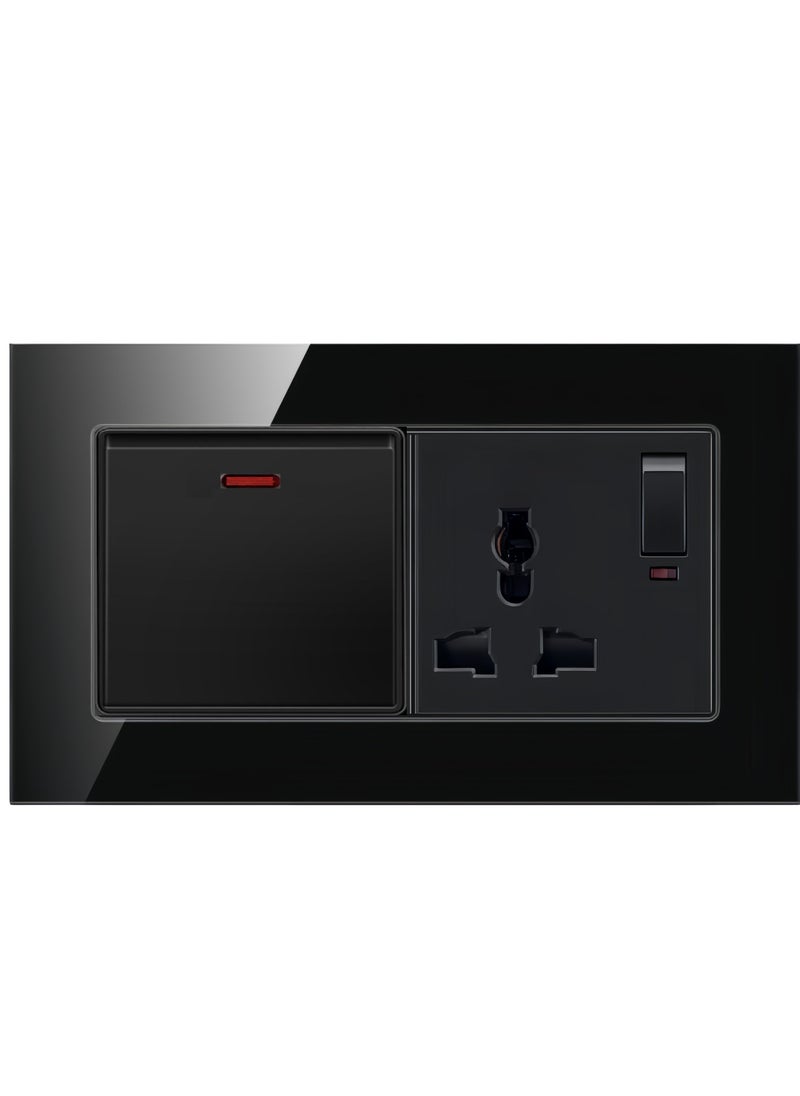 Generic - Borliya Tempered Black Glass Panel and push button Light Switches with LED Indicator,UK Standard Wall Power Socket, Artistic Modern Swich soket, 1 Gang 2 Way,2 Gang 2 Way,3 Gang 2 Way,4 Gang 2 Way,13Amp Single ,Double Sokect ,20Amp, 45Amp, Light Dimmer,Telephone,Computer socket,Satellite TV Socket,Door Bell Swtch. - Image 1