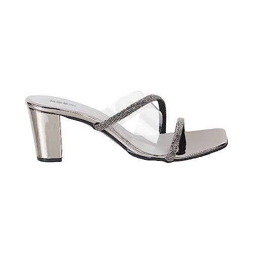 Mochi Women Gun-Metal Glittery Block Heel Party Fashion Sandals UK/5 EU/38 (35-328) - Image 3