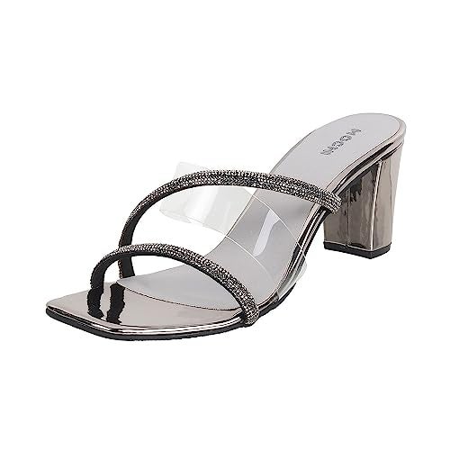 Mochi Women Gun-Metal Glittery Block Heel Party Fashion Sandals UK/5 EU/38 (35-328) - Image 1