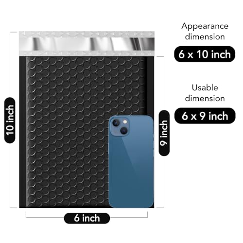Fuxury Bubble Mailer, 6x10 Inch Bubble Mailers 50 Pack, Self-Seal Adhesive Padded Envelopes, Water Resistant Mailers, Shipping Envelopes for Packaging, Small Business, Mailing,Bulk Black #0 - Image 2