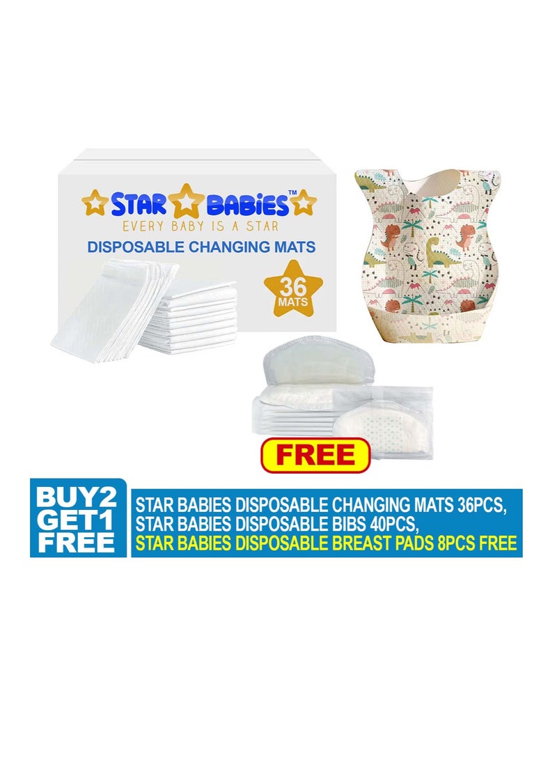 Star Babies Combo Pack (Disposable Changing mat 36pcs, Disposable Bibs 40pcs with  Disposable Breast Pad 8pcs) - White - Image 2