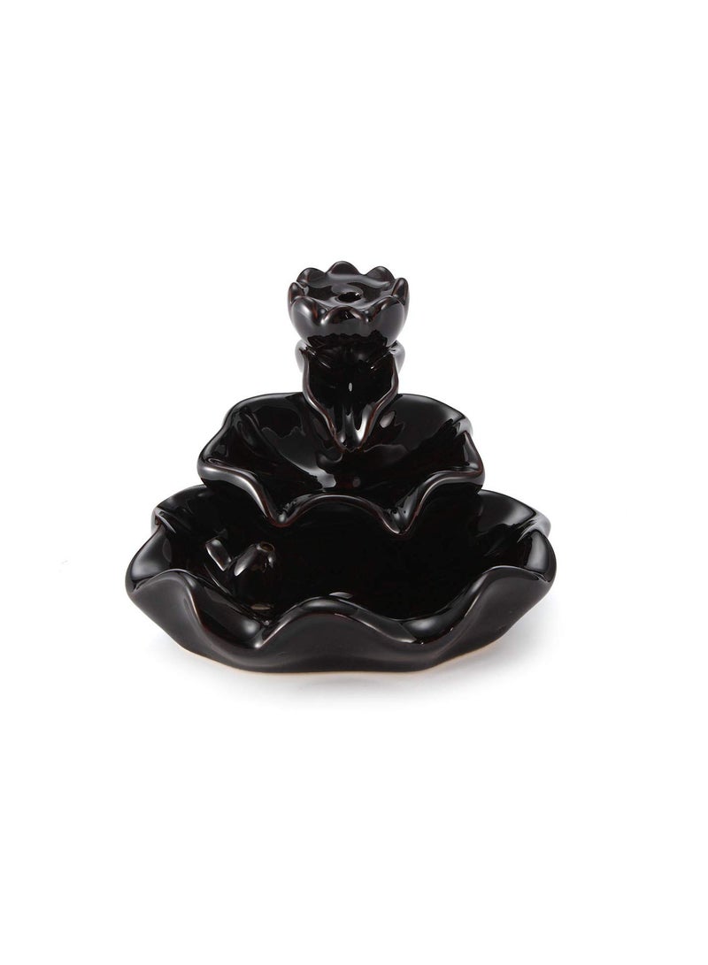 GGOOT Black Porcelain Lotus Backflow Ceramic Incense Burner Censer Cone Stick Holder Fragrant Decor  - Image 2
