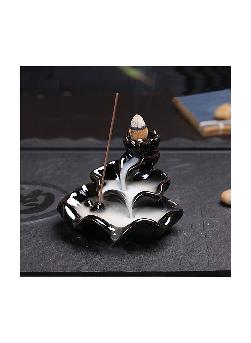 GGOOT Black Porcelain Lotus Backflow Ceramic Incense Burner Censer Cone Stick Holder Fragrant Decor  - Image 1
