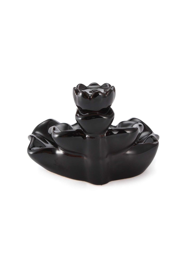 GGOOT Black Porcelain Lotus Backflow Ceramic Incense Burner Censer Cone Stick Holder Fragrant Decor  - Image 3