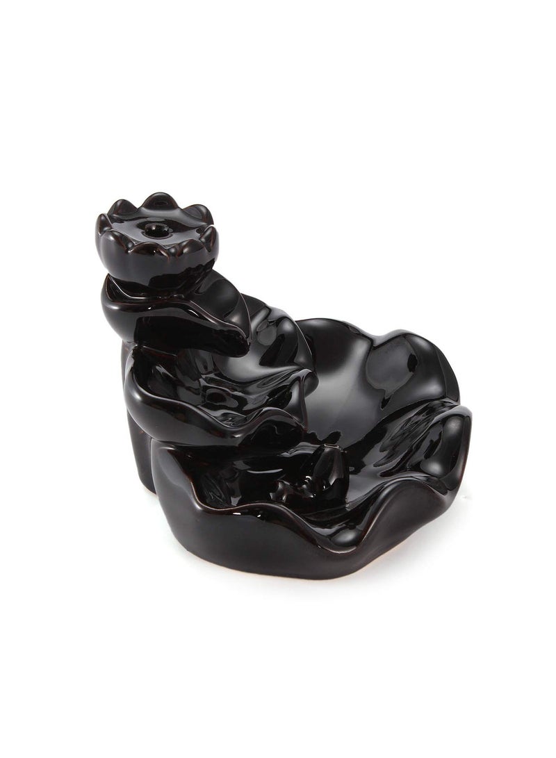 GGOOT Black Porcelain Lotus Backflow Ceramic Incense Burner Censer Cone Stick Holder Fragrant Decor  - Image 4