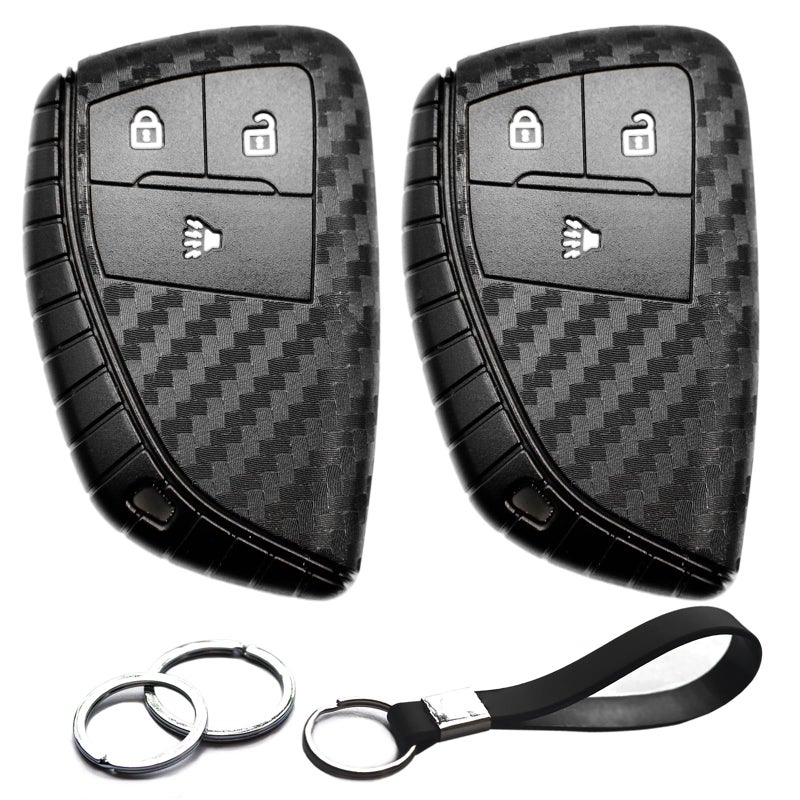 INFIPAR 2pcs Compatible with Chevy GMC Key Fob Cover Case Key Chain fit for Chevrolet Silverado 1500 2500 3500 HD GMC Sierra 1500 2500 3500 HD Yukon Buick Envision Accessories Carbon Fiber Black - Image 3
