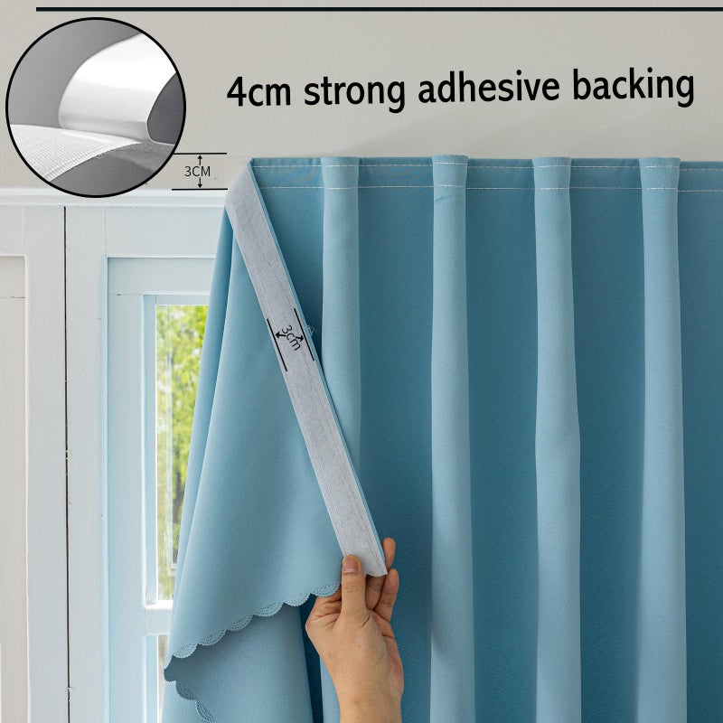 Jilron Jilron Magic Tape Stick on Curtains Blackout Curtains for Bedroom no Drillng Self Adhesive Curtain no Rod Small Window (Sky Blue  35"" W x 71"" L) 2 Panels  - Image 4