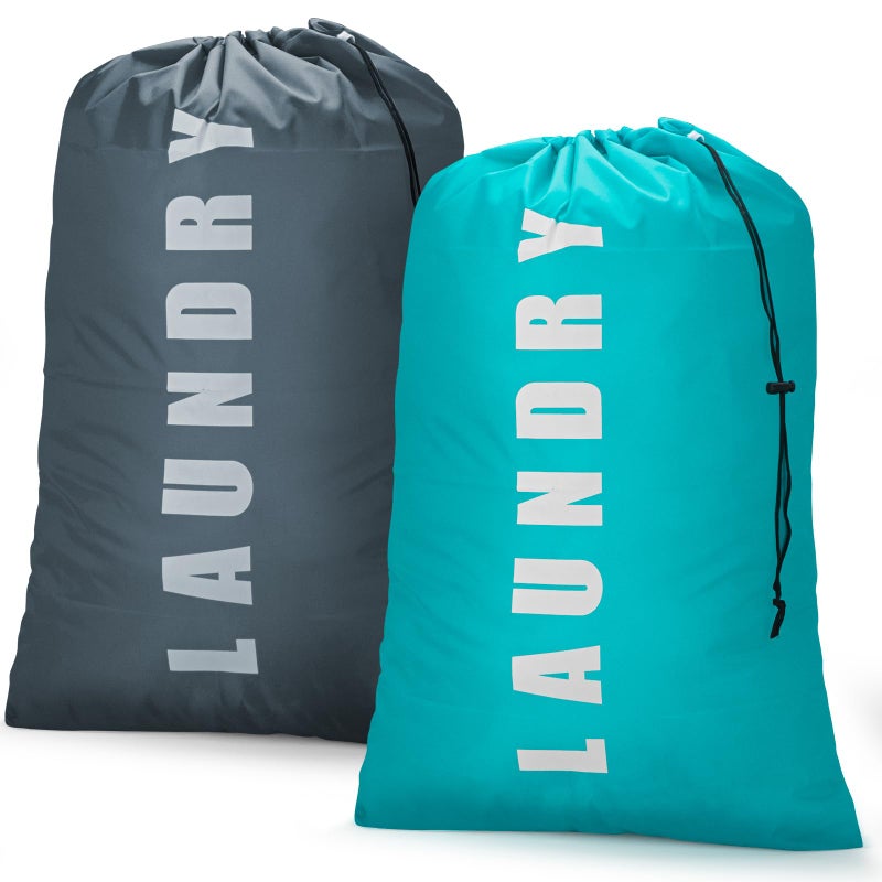 Isink Laundry Bag2 Pack Travel Laundry Bags for Dirty ClothesLarge Laundry Bags for Camping TravelingDirty Clothes Travel Bag24 x 36 Cyan Gray