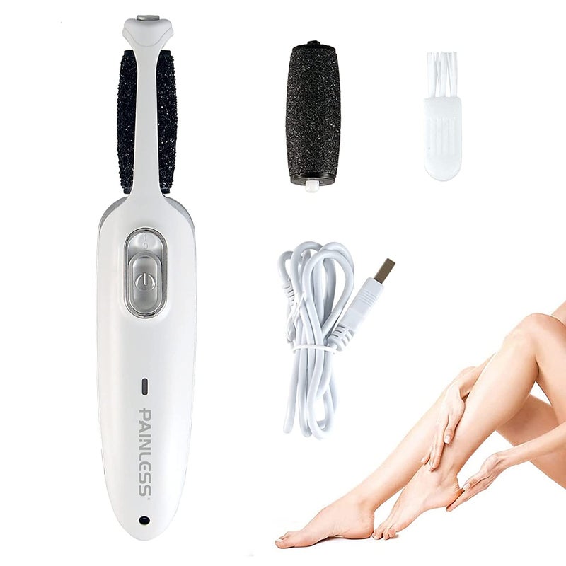 Painless Electric Callus Remover Rechargeable Cordless Foot File Easy Grip Adjustable Power Pedi Feet Care for Dead Hard Skin Cracked Heels CR01 Pink 5 Piece Set white - Image 2