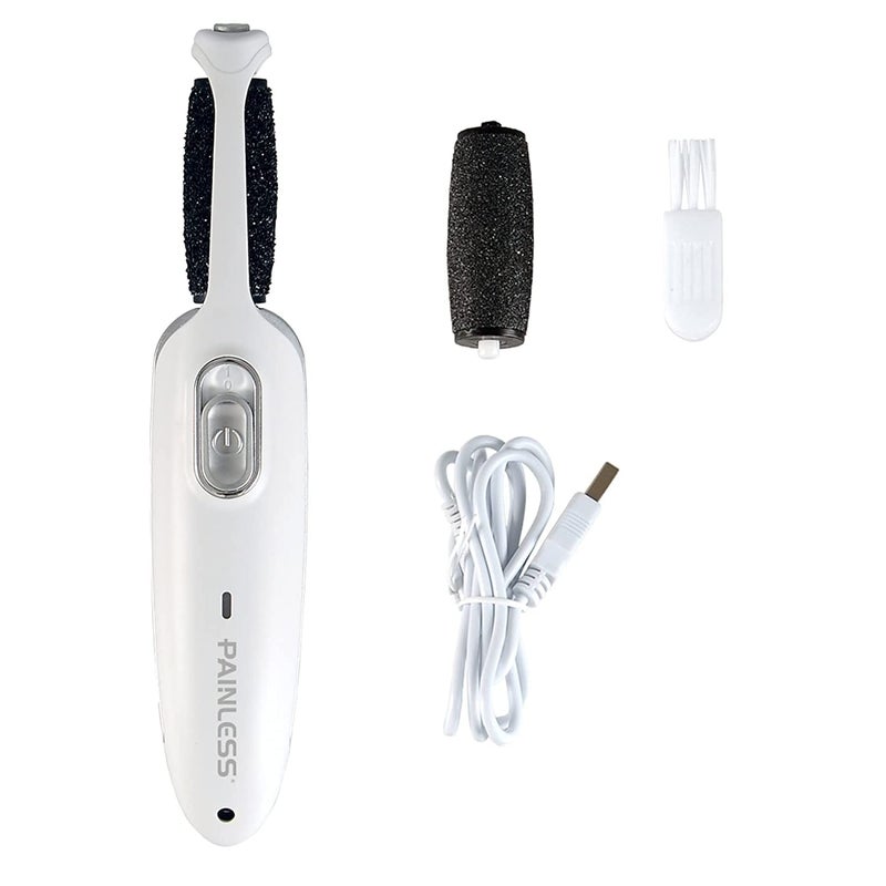 Painless Electric Callus Remover Rechargeable Cordless Foot File Easy Grip Adjustable Power Pedi Feet Care for Dead Hard Skin Cracked Heels CR01 Pink 5 Piece Set white - Image 1