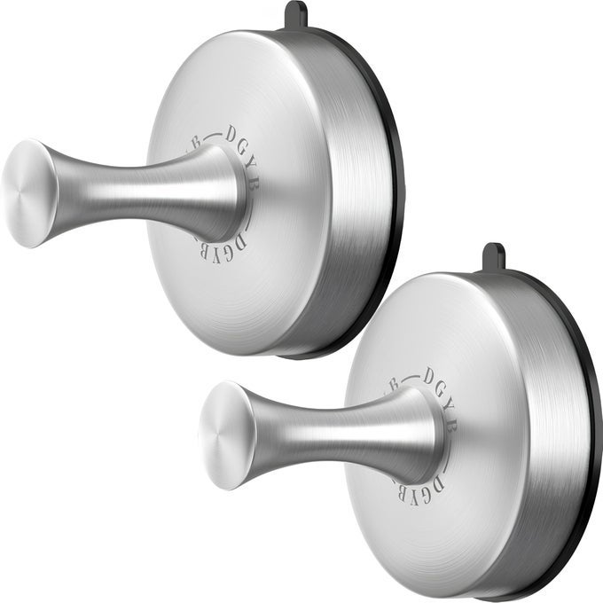 SUCTION CUP HOOKS FOR SHOWER 2PCS HEAVYDUTY 15LB MAX LOAD 304 STAINLESS STEEL PVC NO DRILL BATHROOM WALL HOOKS FOR TOWELS ROBE LOOFAH BRUSH
