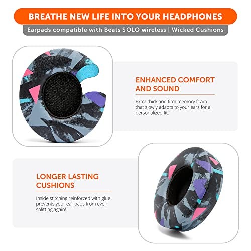 WC Wicked Cushions Premium Extra Thick Ear Cushion Pads for Beats Solo 3 & Solo 2 Wireless - Does Not Fit Beats Studio - 90s Black - Image 5