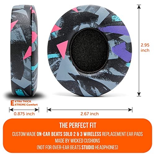 WC Wicked Cushions Premium Extra Thick Ear Cushion Pads for Beats Solo 3 & Solo 2 Wireless - Does Not Fit Beats Studio - 90s Black - Image 4
