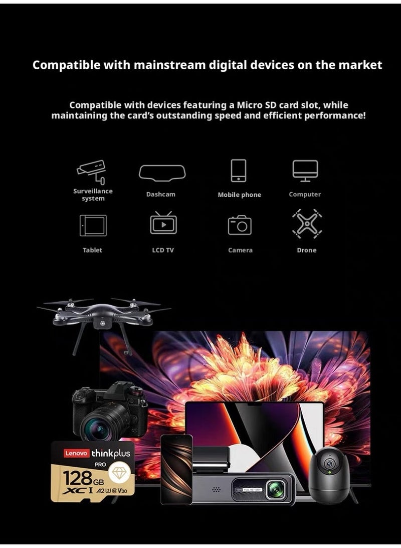 Lenovo thinkplus Platinum Edition 128GB U3 High-Speed TF Card, 130MB/s Read Speed, Universal Memory Card for Surveillance, Dash Cam, Mobile Phone, Drone 128 GB - Image 3