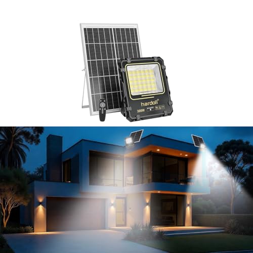 hardoll Solar Flood Light 300W with Remote, Cool White LED, 5M Cable, Waterproof IP65 Aluminium Body, Replaceable 24000mAh Lithium Battery for Home, Garden, Terrace, Outdoor (Pack of 1) - Image 1