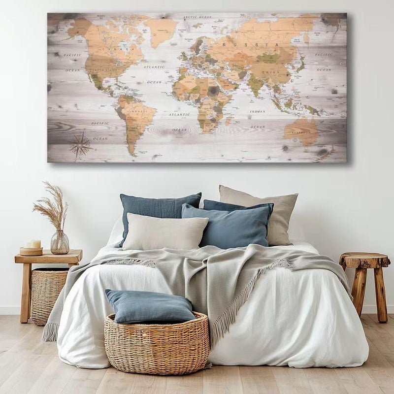 ZEYDRT canvas Wall Art 20â€œx40 lagre map of the world Painting Ready to Hang Framed World Map Artwork Prints for Home - Image 4