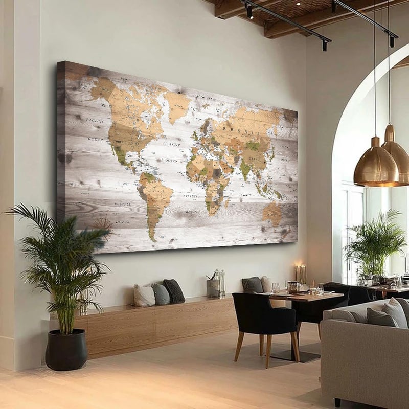 ZEYDRT canvas Wall Art 20â€œx40 lagre map of the world Painting Ready to Hang Framed World Map Artwork Prints for Home - Image 2