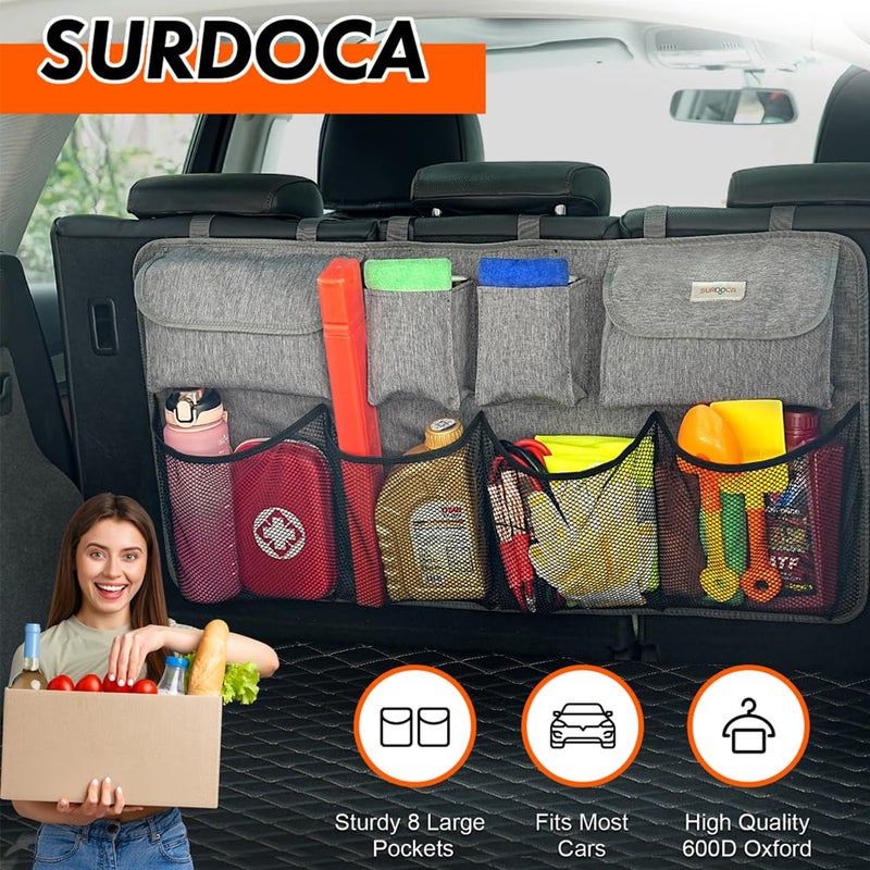 SURDOCA منظم صندوق السيارة SURDOCA، تخزين صندوق السيارة الجيل الثالث، منظم صندوق السيارة العالمي، منظم مقعد السيارة الخلفي مع 8 جيوب كبيرة - Image 2