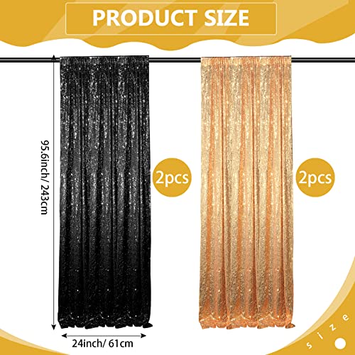 Tatuo 4 Panels 2 x 8 ft Black and Gold Sequin Backdrop Curtain Glitter Backdrop Curtain for Congrats Grad Graduation Party Decorations Birthday Wedding Background Anniversary Photography - Image 3