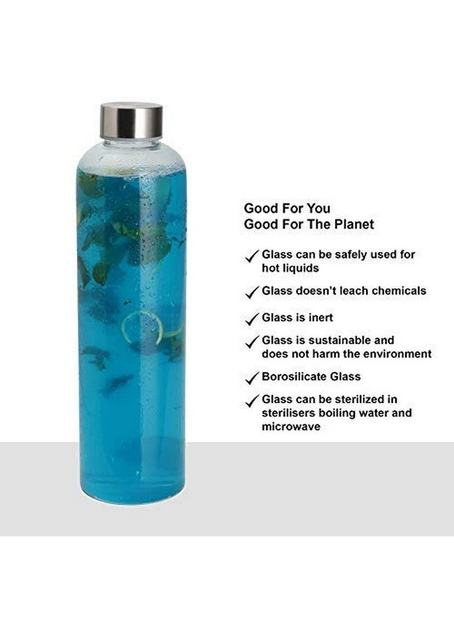 ISKO® Borosilicate Glass Water Bottle with Leak-Proof Airtight Stainless Steel Lid With and Protective Fabric Sleeve For water, Juices,Fridge bottles - 550ML - Image 4