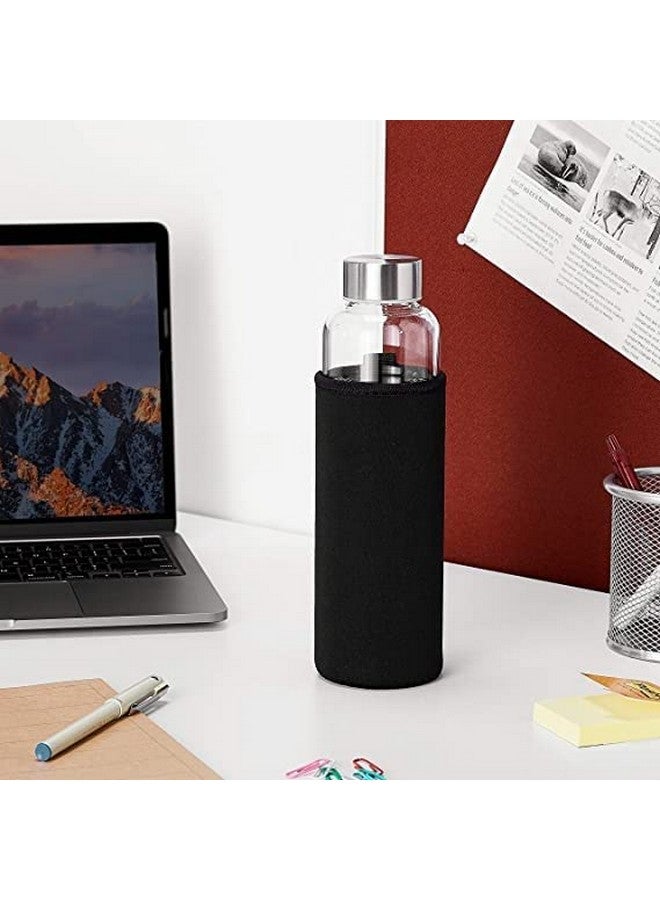 ISKO® Borosilicate Glass Water Bottle with Leak-Proof Airtight Stainless Steel Lid With and Protective Fabric Sleeve For water, Juices,Fridge bottles - 550ML - Image 1