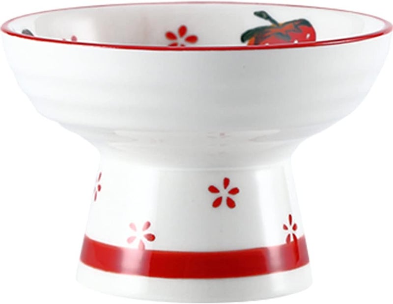 Kelendle Ceramic Footed Bowl Round Pedestal Bowl Decorative Fruit Bowl Holder Dessert Display Stand Serving Fruit Tray for Kitchen Counter Centerpiece Strawberry - Image 1