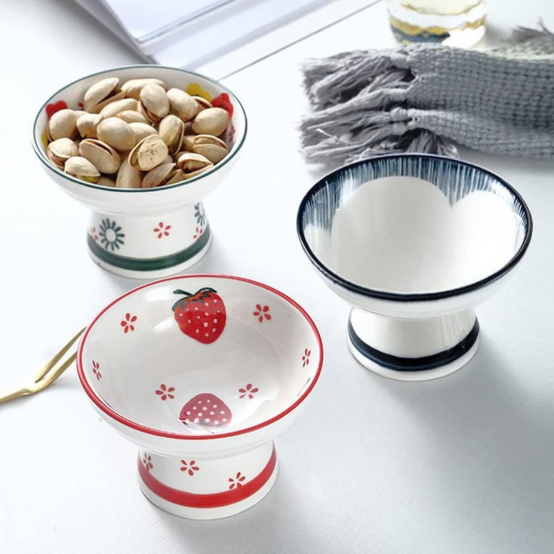 Kelendle Ceramic Footed Bowl Round Pedestal Bowl Decorative Fruit Bowl Holder Dessert Display Stand Serving Fruit Tray for Kitchen Counter Centerpiece Strawberry - Image 4