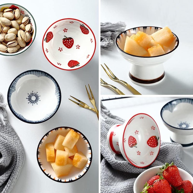 Kelendle Ceramic Footed Bowl Round Pedestal Bowl Decorative Fruit Bowl Holder Dessert Display Stand Serving Fruit Tray for Kitchen Counter Centerpiece Strawberry - Image 5