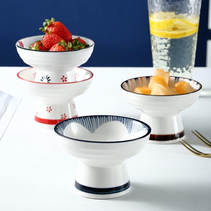 Kelendle Ceramic Footed Bowl Round Pedestal Bowl Decorative Fruit Bowl Holder Dessert Display Stand Serving Fruit Tray for Kitchen Counter Centerpiece Strawberry - Image 2
