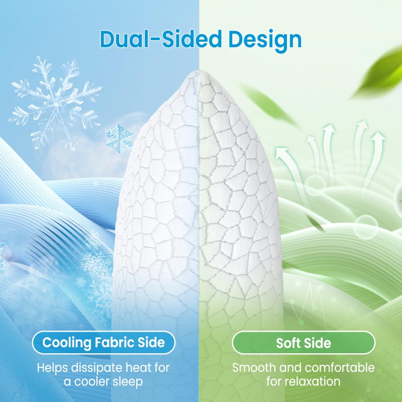 QUTOOL Cooling Pillow for Sleeping, CertiPUR-US Shredded Memory Foam Full Body Pillow Set of 1, Long Pillow for Bed with Removable Double-Sided Soft & Cool Cover, Soft Yet Support,White - Image 1