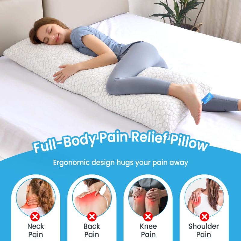 QUTOOL Cooling Pillow for Sleeping, CertiPUR-US Shredded Memory Foam Full Body Pillow Set of 1, Long Pillow for Bed with Removable Double-Sided Soft & Cool Cover, Soft Yet Support,White - Image 4