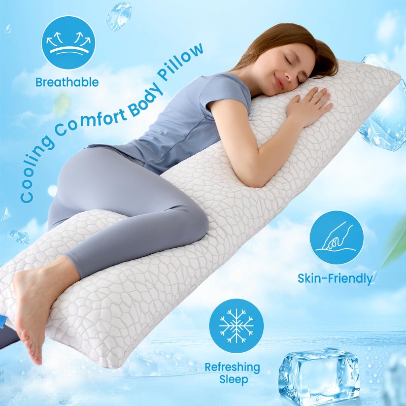 QUTOOL Cooling Pillow for Sleeping, CertiPUR-US Shredded Memory Foam Full Body Pillow Set of 1, Long Pillow for Bed with Removable Double-Sided Soft & Cool Cover, Soft Yet Support,White - Image 5