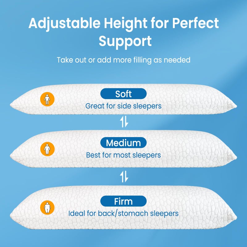 QUTOOL Cooling Pillow for Sleeping, CertiPUR-US Shredded Memory Foam Full Body Pillow Set of 1, Long Pillow for Bed with Removable Double-Sided Soft & Cool Cover, Soft Yet Support,White - Image 3