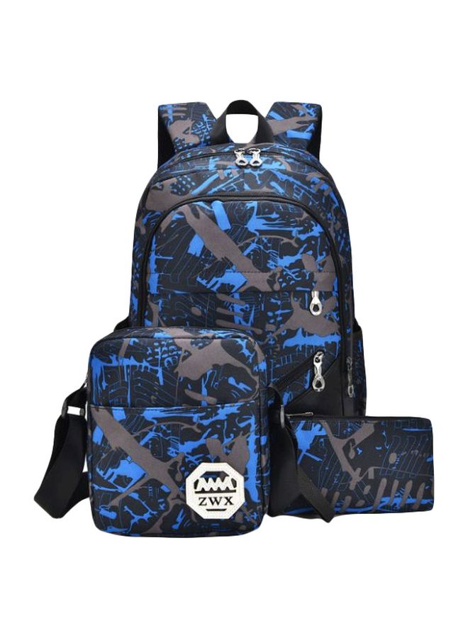 NIBEMINENT 3-Piece Printed Bag Set Blue/Black/Brown 